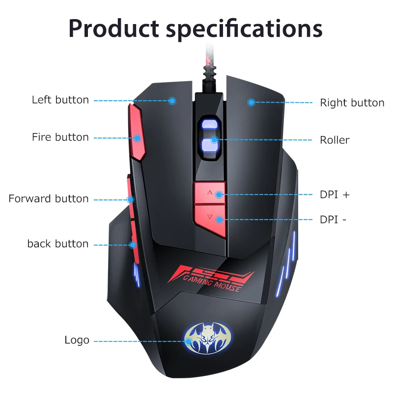 VicTsing, Проводная игровая мышь 3200 dpi, 8 кнопок, RGB светильник, мышь, программирование макросъемки, геймер, для настольного компьютера, ноутбука, ПК, игровой микрофон
