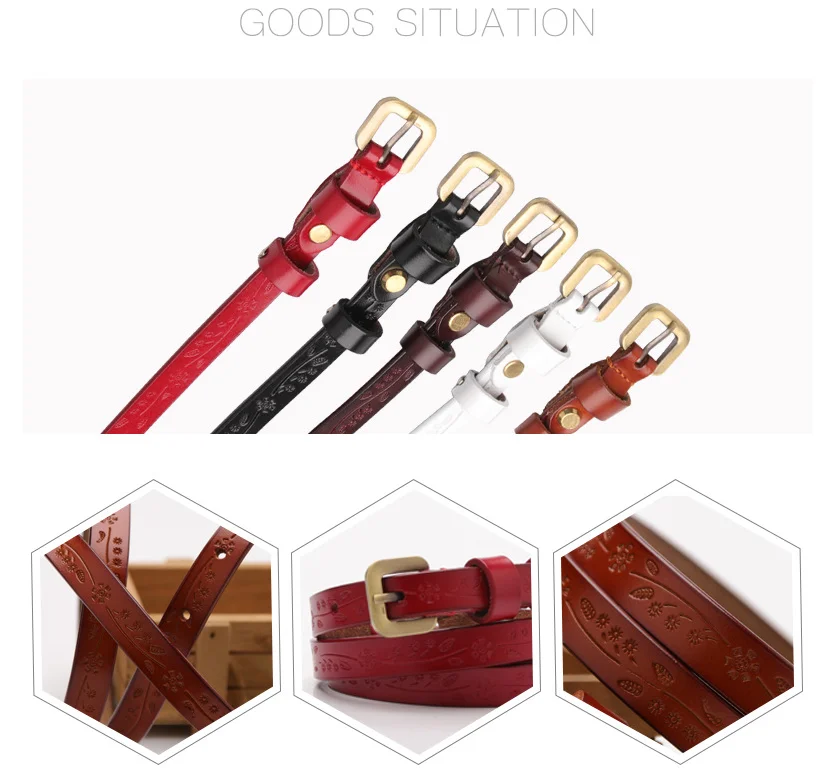 Vintage Style Cow Genuine Leather Printing Thin Women Casual Belt Cummerbund For Girl Pin Buckle Belts For Women AD0894