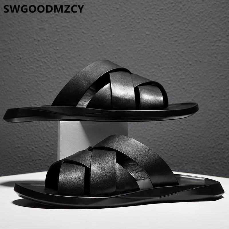 Mens Slippers Outdoor Summer Shoes Open Shoes Men Beach Slippers Female+shoes Slides Men Leather Slippers Zapatos De Hombre Buty Mens Slippers Outdoor Summer Shoes Open Shoes Men Beach Slippers Female+shoes Slides Men Leather Slippers Zapatos De Hombre Buty
