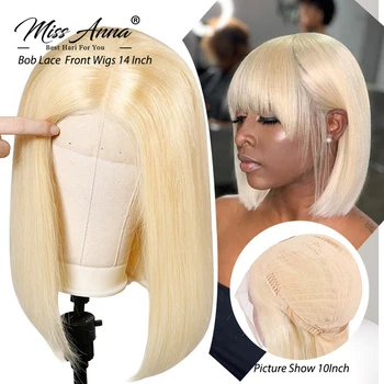 

MissAnna Peruvian Hair Straight 613 Blonde Short Bob Transparent Lace Wigs 13x6 Lace Front Human Hair Wigs For Black Women