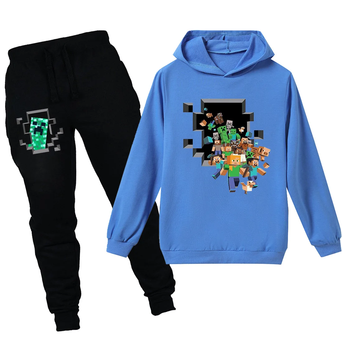 

w 2020 kids Boys Girls autumn suit Minecrafters Cartoon Clothes Sweatshirts Long Sleeve +trousers Christmas Shirt Game Creeper