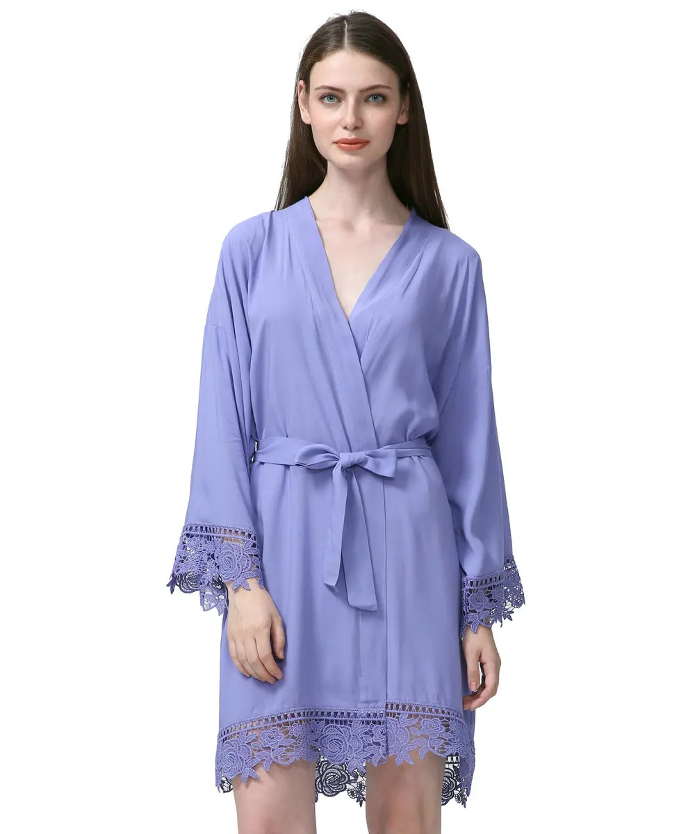 YUXINBRIDAL новые фиолетовые однотонные платья из вискозы и хлопка для подружек невесты с кружевной отделкой женские свадебные халаты кимоно халаты для невесты - Цвет: lavender