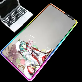 

RGB Mouse Pads Glowing Anime Hatsune Miku Beautiful Girl Flower Pattern Desktop Pad for Keyboard Mice Mats for Cartoon Fans