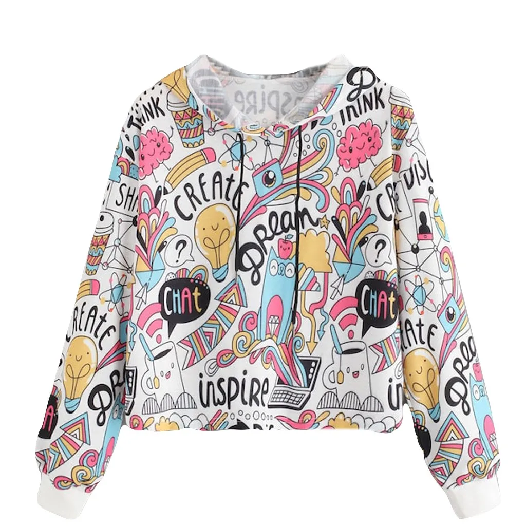 

Women Graffiti Printing Hoodie Loose Full Sleeve Drawstring Pullover Sweatshirt For Girls Thin Autumn Sweatshirt Top #F