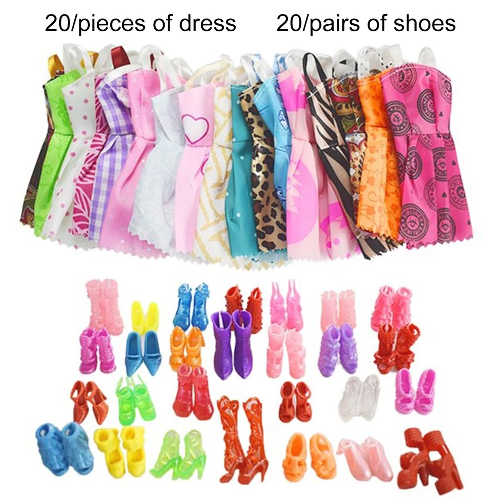 Vestidos de muñeca con 20 pares de zapatos para niña, regalo de cumpleaños, fácil de accesorios de moda para muñeca BJD, 20 Uds.|Muñecas| - AliExpress