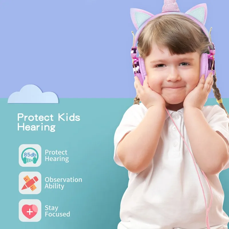 Cute Unicorn Wired Headphone With Microphone Girls Daughter Music Stereo Earphone Computer Mobile Phone Gamer Headset Kids Gift