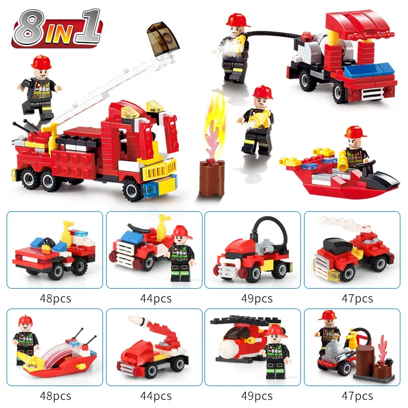 

Diy 393pcs Blocks Big Size City Fire Department Firemen Building Blocks Compatible Duploed Brick Toys for Children