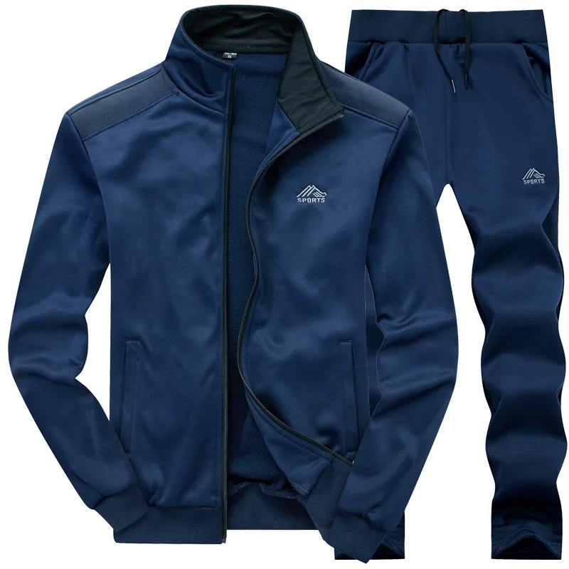 Tracksuits Men Polyester Sweatshirt Sporting Fleece Gyms Autumn Jacket+ Pants Casual Men's Track Suit Sportswear Fitness