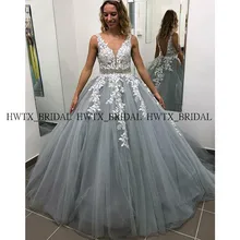 Винтажные кружевные аппликации пышные платья сексуальные открытая спина Серый Тюль плюс размер выпускного бальное платье vestidos de 15 индивидуальный заказ