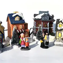 

80%HOT10Pcs/Set Christmas Figurines Delicate Cartoon Resin Winter Cabin Village House Miniatures for Christmas