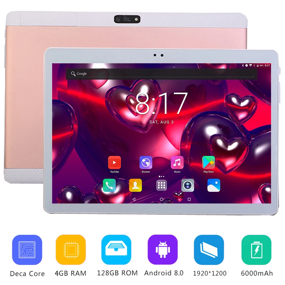 Deca Core Android 8,0 планшетный ПК 10," 1920x1200 дисплей 4 Гб ram 128 Гб rom Dual SIM 4G телефонные звонки планшеты