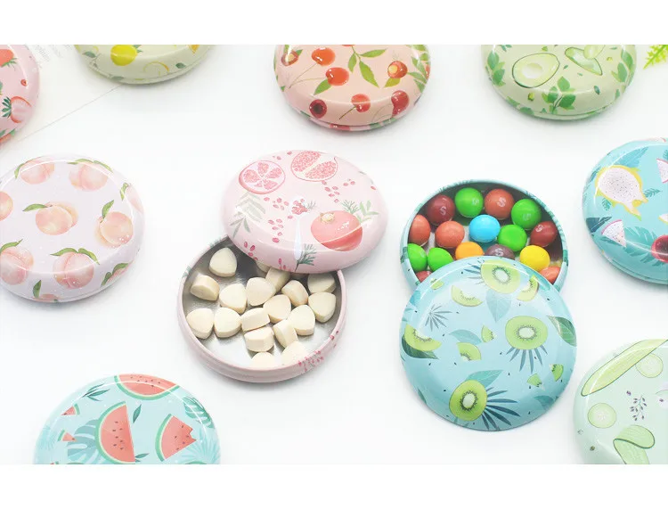 12 Pcs/Lot Fruit Print Round Metal Storage Boxes Tin Cans Jars Containers with Lids for Candy Lip Balm DIY Cosmetics Ointment