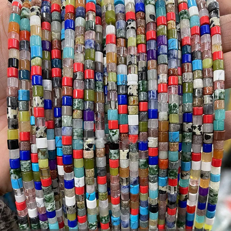 Natural Stone 4x4mm Tube Loose Spacer Beads For Jewelry Making 15