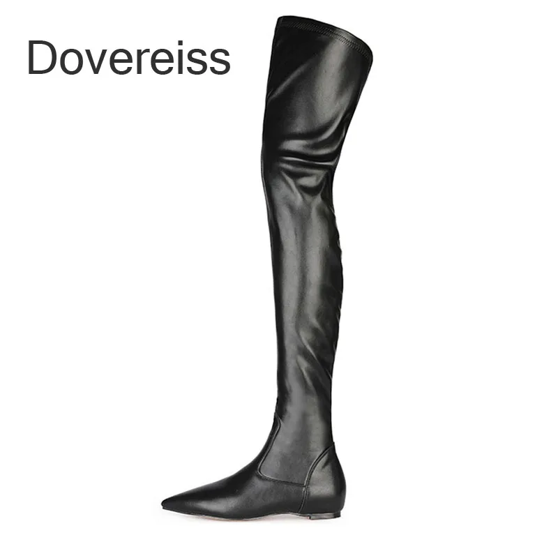 

Женские однотонные Сапоги выше колена, с острым носком, на плоской подошве, на молнии, зимние, большие размеры 44 45