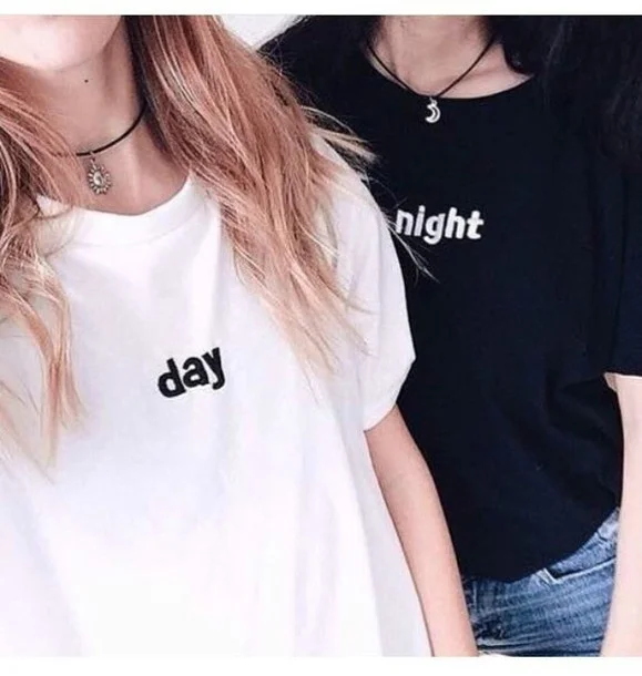 Black White Day Night Matching Shirts Couples T Shirt Women Tumblr