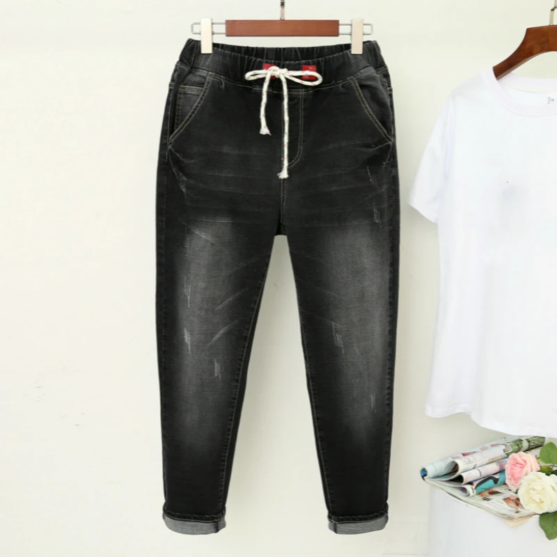 Винтажные джинсы с высокой талией женские весна осень модные джинсы для женщин черные джинсовые брюки женские брюки большие размеры XL-5XL