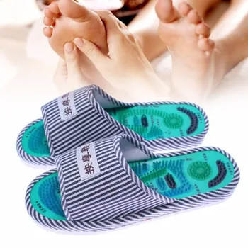 

1 Pair Striped Pattern Reflexology Foot Acupoint Slipper Massage Promote Blood Circulation Relaxation Cotton Foot Care Shoes
