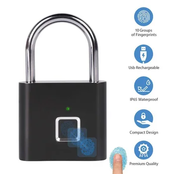 

Golden Security Keyless USB Rechargeable Door Lock Fingerprint Smart Padlock Quick Unlock Zinc alloy Metal Self Developing Chip
