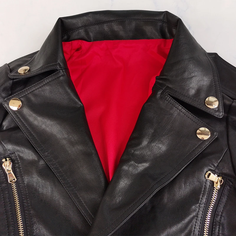 TWOTWINSTYLE PU Leather Women's Jacket Lapel Collar Long Sleeve Zipper Pocket Sashes Female Jacket Autumn Fashion New