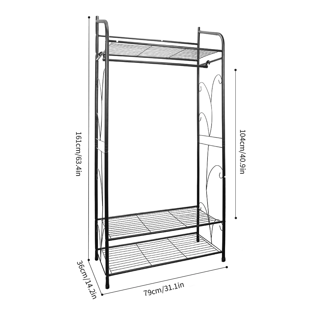 Bingopaw Black Metal Clothes Rack Stand Heavy Duty Garment Rail with 2 Storage Shelves for Shoes & Closet Organization — view 5