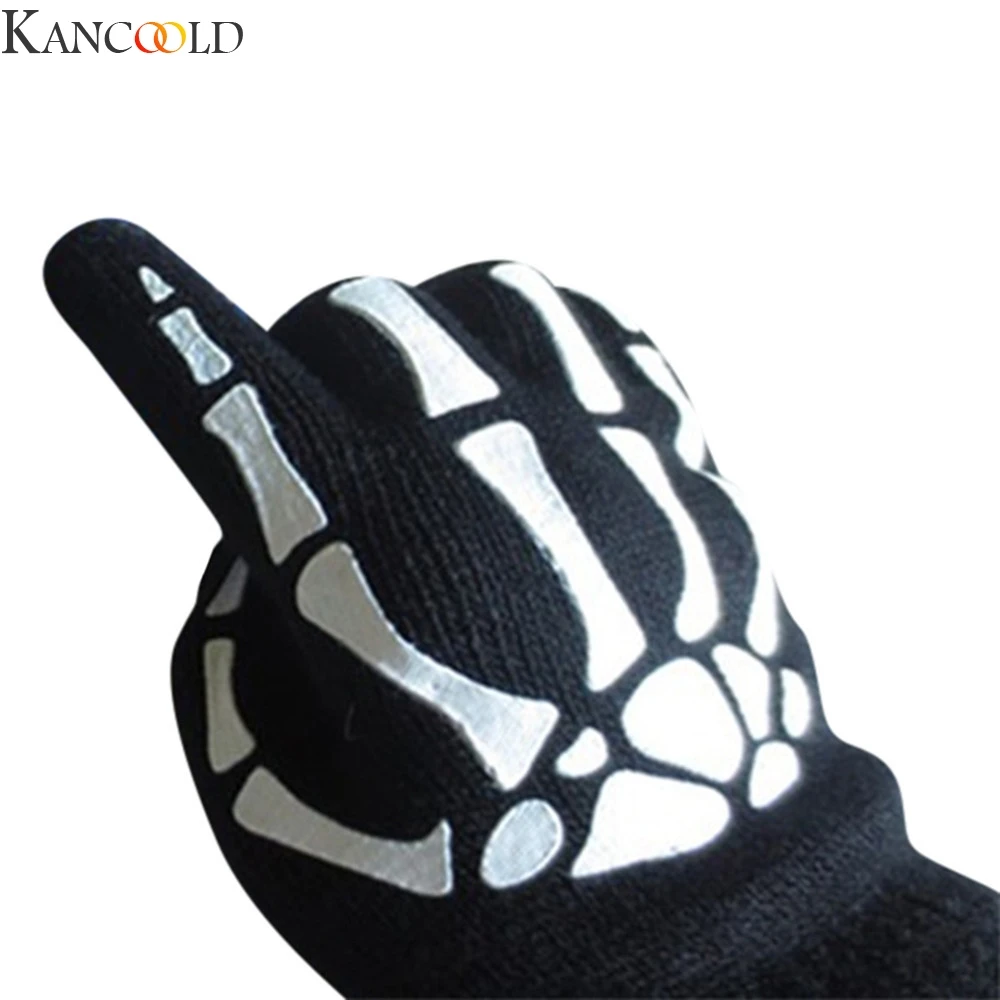 KANCOOLD, модные, 1 пара, сохраняющие тепло, женские, шерстяные, с черепом, коготь, кость, флип, сохраняющие тепло, перчатки, на Хэллоуин, вечерние, с черепом, скелет, перчатки