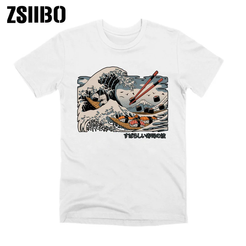 ZSIIBO/футболка в японском стиле Харадзюку для мужчин; коллекция года; летняя футболка в стиле хип-хоп; уличная футболка с изображением суши-лодки; Повседневный волнистый топ; HY1MC55