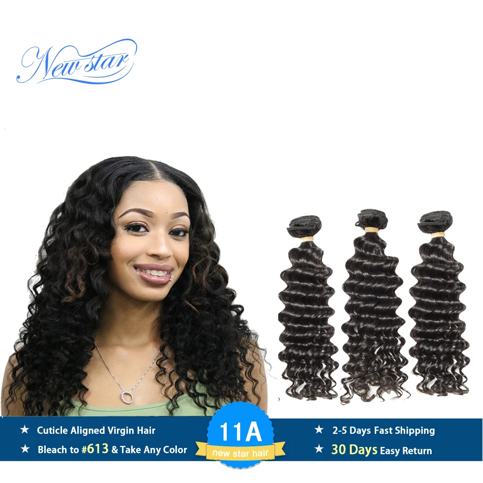 Peruvian 11A Virgin Hair Deep Wave 3 Bundles Unprocessed Full And Thick Human Hair Weave Bundles New Star Raw Products