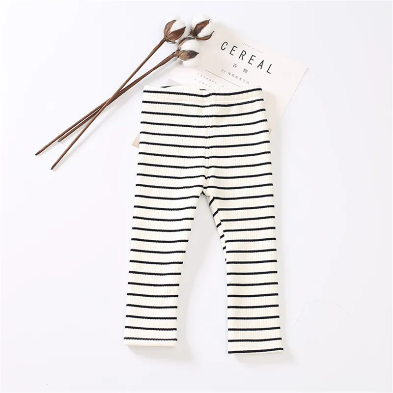 white Stripe Новые брендовые зимние теплые леггинсы для детей узкие брюки в полоску Детские утепленные шерстяные брюки, брюки для годовалых девочек возрастом от 1 года до 6 лет - Цвет: white Stripe