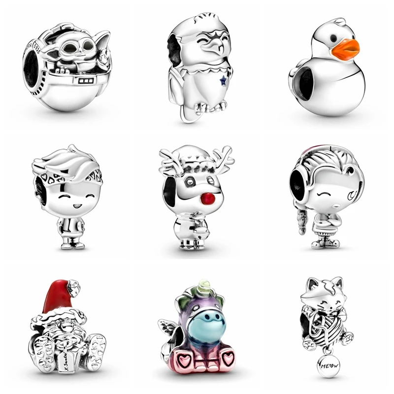 KOJ 925 Sterling Silver Cute Cartoon Girl Boy Duck Puppy Bead Fit Original Pandora Bracelets DIY For Daughter Sister Gift | Украшения и