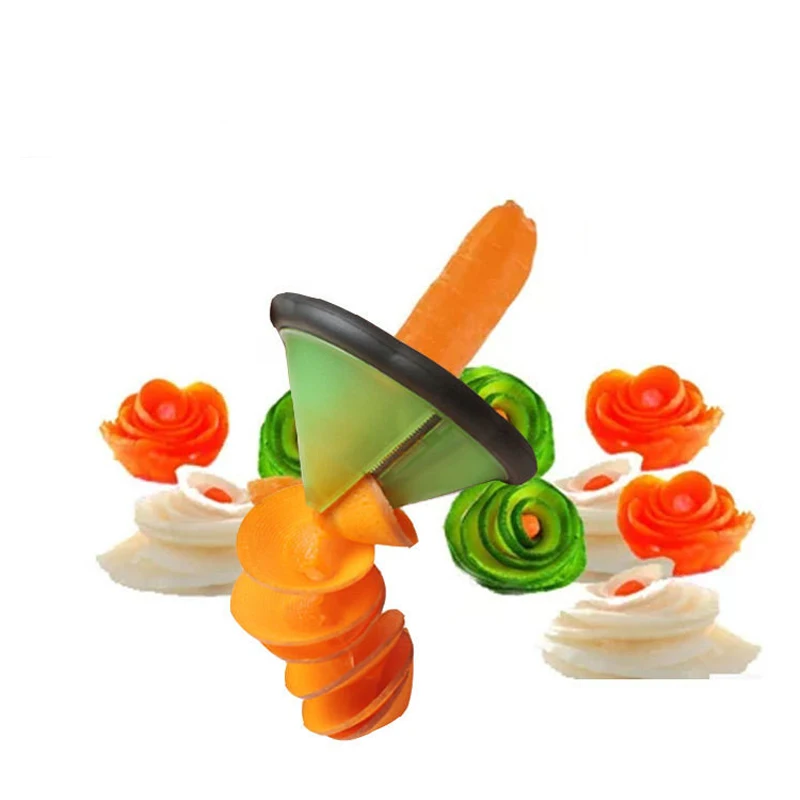 Спиральный слайсер для овощей, двойная Терка премиум класса, нож для лапши, резак для моркови, огурца, измельчитель, кухонный нож, точилка - Цвет: Green