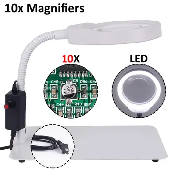 

3X 5X 8X 10X Magnifying glass with led lights illuminated magnifier eyewear for soldering repair table lamp