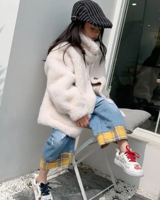 beige white Новинка года; зимнее пальто из натурального меха с леопардовым принтом повседневные теплые куртки из плюша с стрижкой Овцы шерстяная Верхняя одежда для детей Верхняя одежда; Y2534 - Цвет: beige white