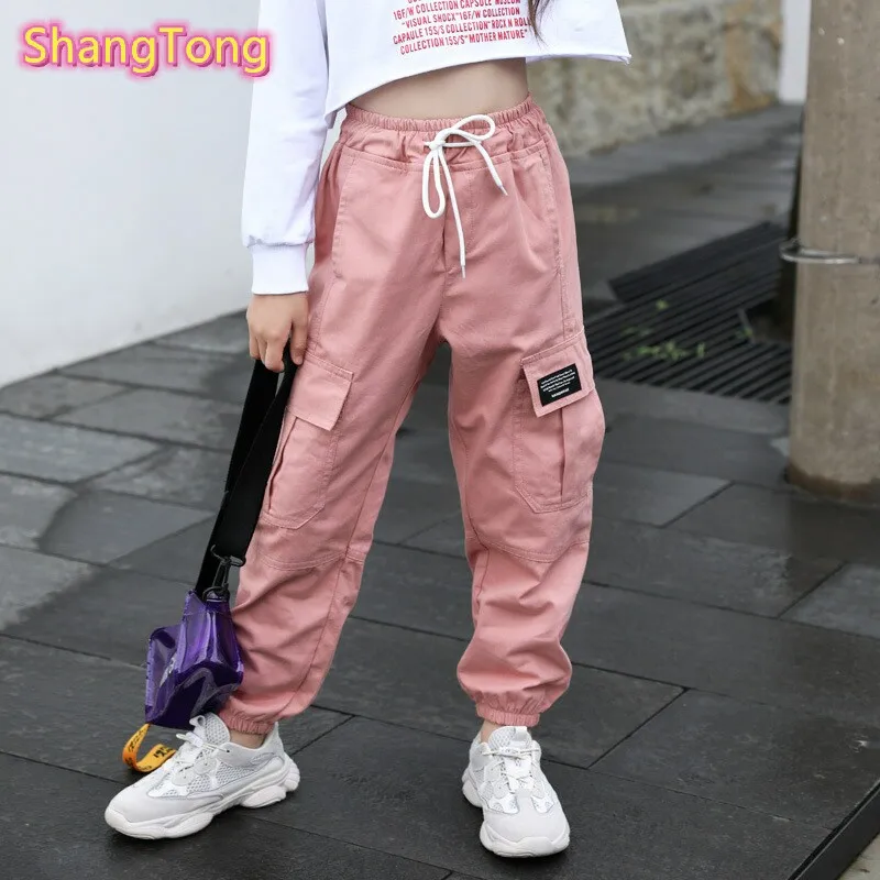 ShangTong/ г. Модные штаны для девочек спортивные штаны для девочек с несколькими карманами штаны-шаровары с эластичной резинкой на талии детские штаны От 4 до 14 лет уличных танцев