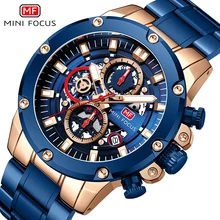 MINI FOCUS Reloj de pulsera de cuarzo para hombre, cronógrafo informal de negocios, resistente al agua, con espejo de cristal, luminoso, con calendario