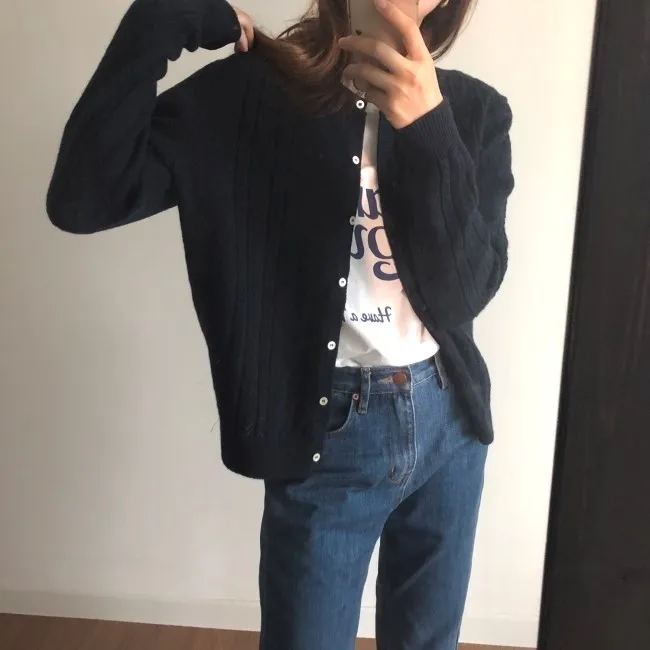 Navy Blue Вязаный кардиган, пальто,, женский осенне-зимний милый короткий вязанный кардиган, вязаный свитер, кардиган, серый, белый, черный - Цвет: Navy Blue