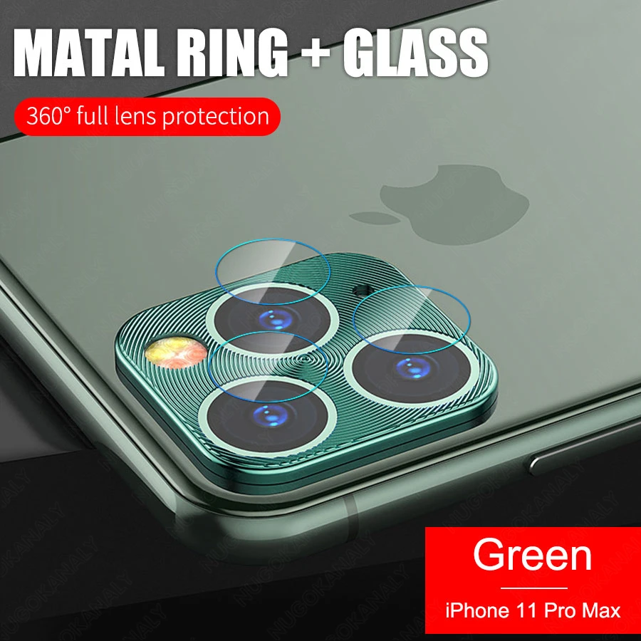 2 в 1 Защитное стекло для камеры для iPhone 11 Pro Max металлическое защитное кольцо для iPhone 11 Pro Max защитная пленка - Цвет: Green