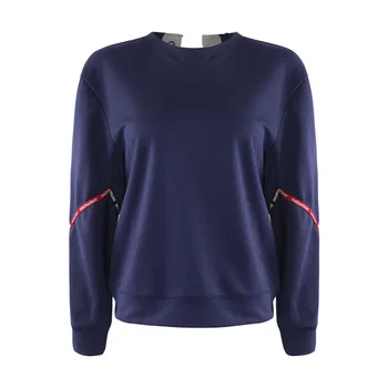 

Spring Autumn Fashion Loose Lace-up Backless Contrast Color Long Sleeve SML XL XXL O-neck Navy Woman Casual Sweatshirts Lady