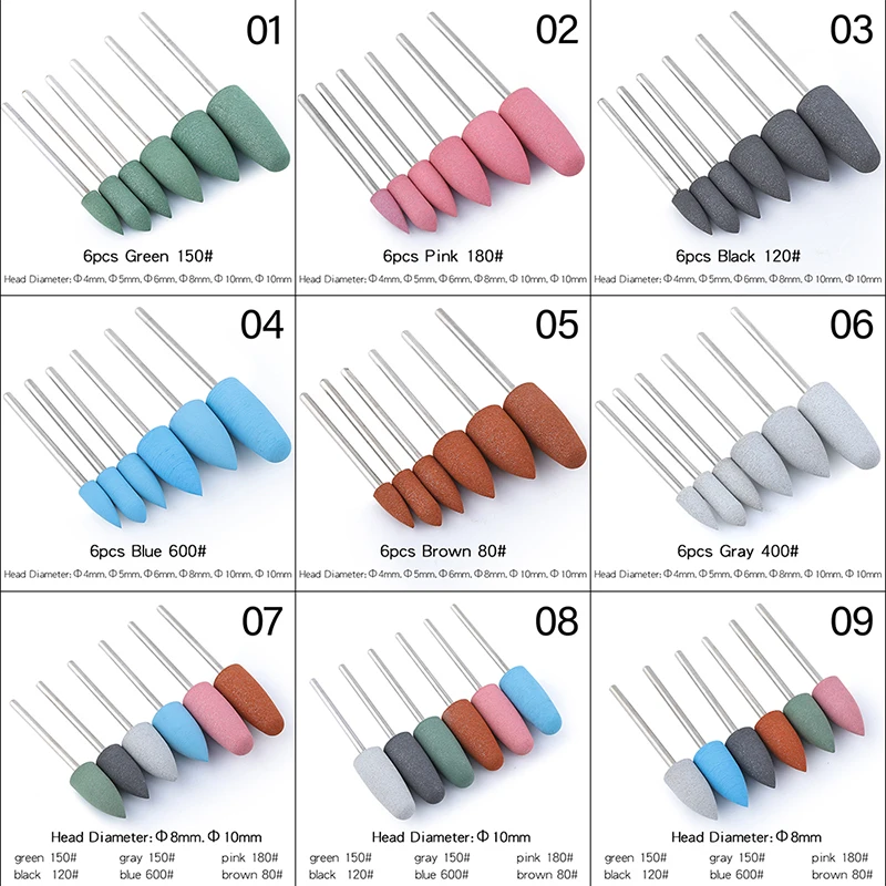 6 шт резиновых силиконовых сверл для ногтей, набор фрез для маникюра, педикюра, электрический полировщик, мощный сверлильный станок для ногтей