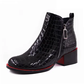 

AGODOR fashion Black Ankle Boots For Women Genuine Leather Short Boots Women Female Fashion Low Heel Hademade Ladies Booties