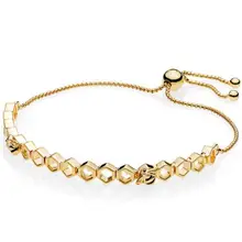 925 пробы, серебристый, золотой цвет, блестящая пчела, соты, форма, отрегулируйте Пан, браслет, подходит для бусин, шарм, сделай сам, ювелирное изделие