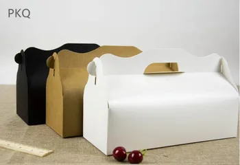 

10Pcs Long Kraft Paper Packaging Box White Cardboard Cupcake Box Brown Cake Box with handle Baking Bread Present Boxes