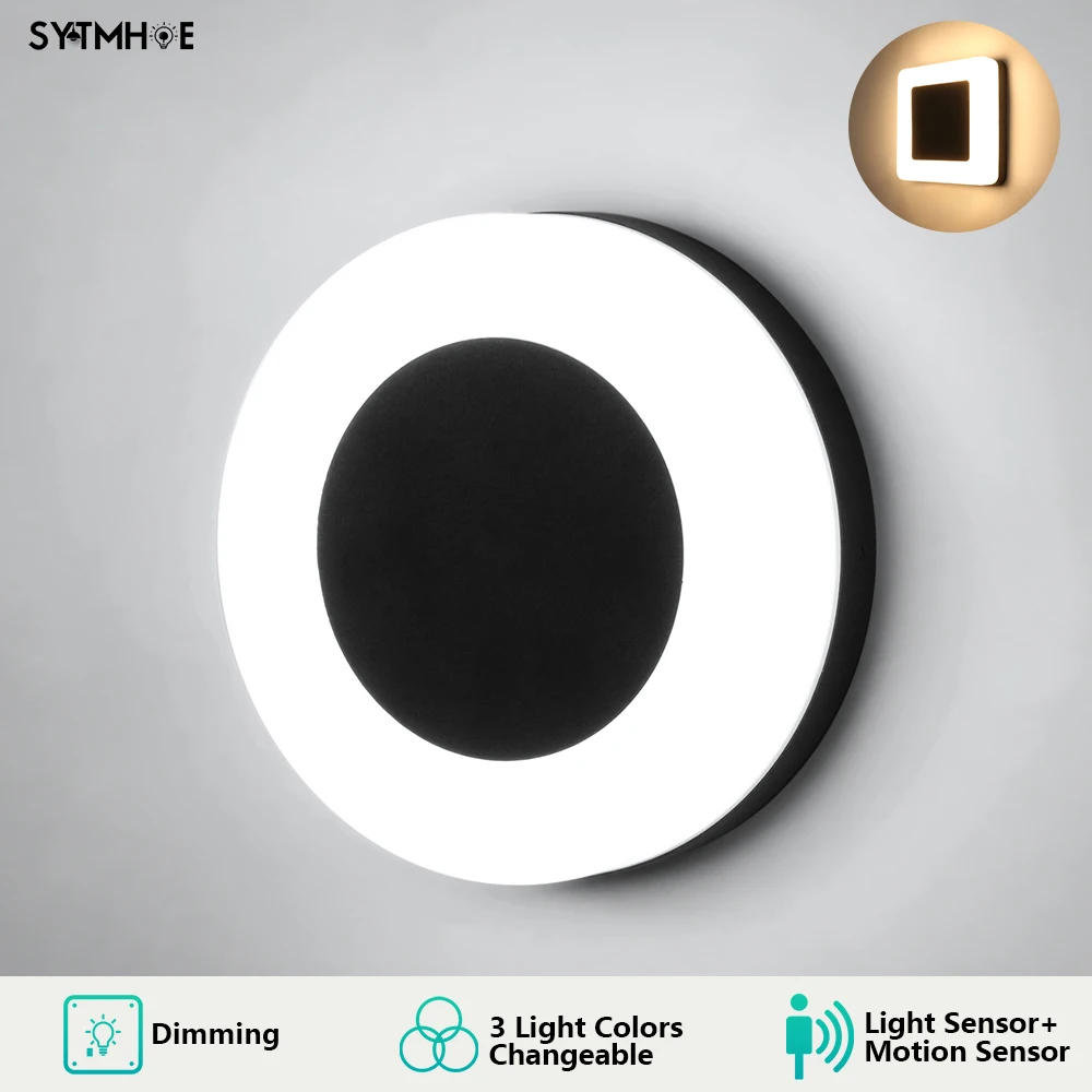 Aluminum Ip65 Design Porch Outdoor Wall Light Motion Black Dimming 3 Light Color Changeable Led Outdoor Wall Lamp With Sensor