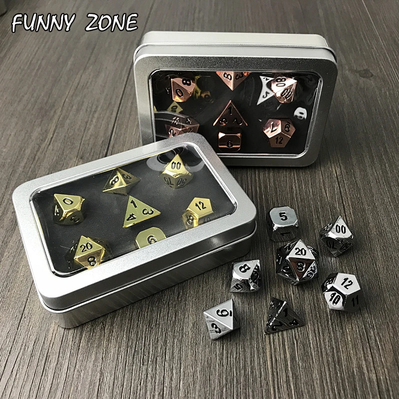 7pcs Metalic RPG Dice set d4 d6 d8 d10 d% d12 d20 side Digital funny Game with Box dnd board game dice | Спорт и развлечения