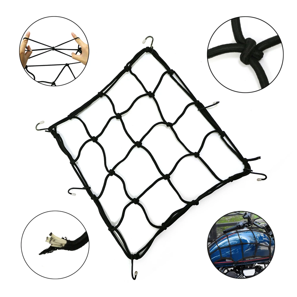 Universal Motorcycle Luggage Net 2/6 Hooks Black Motorcycle Helmet Belt Fixed Strap Elastic Rope Motorbike Helmet Mesh