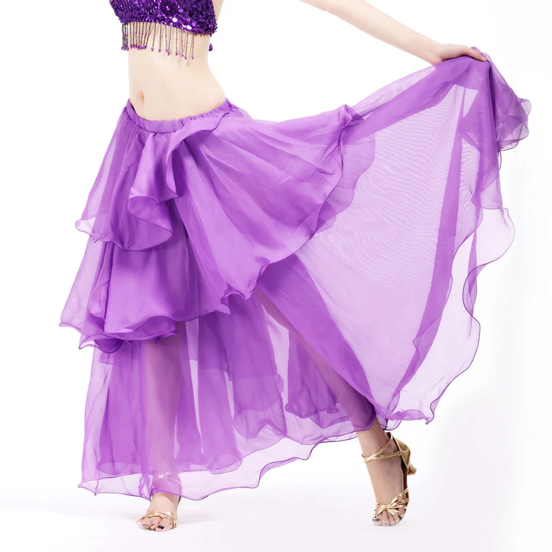 Юбка, костюм для танца живота для женщин Восточный танец живота Красивая длинная юбка из шифона качели перфорированная сценическая одежда горячая распродажа - Цвет: Deep purple