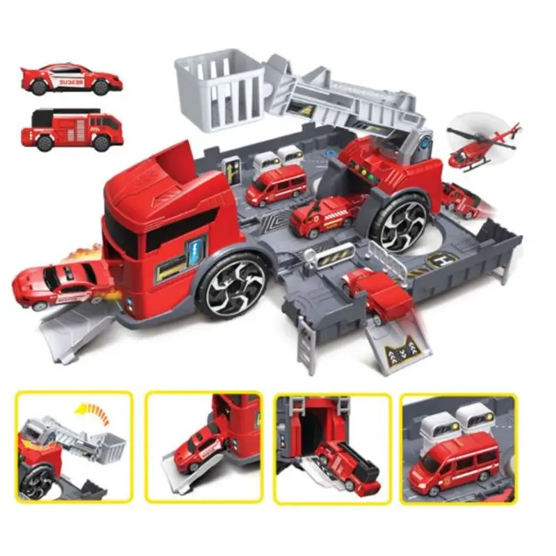 Children Simulation Fire Engineering Vehicle Parking Lot Educational Pull back Car Set for Kids Car Model 5