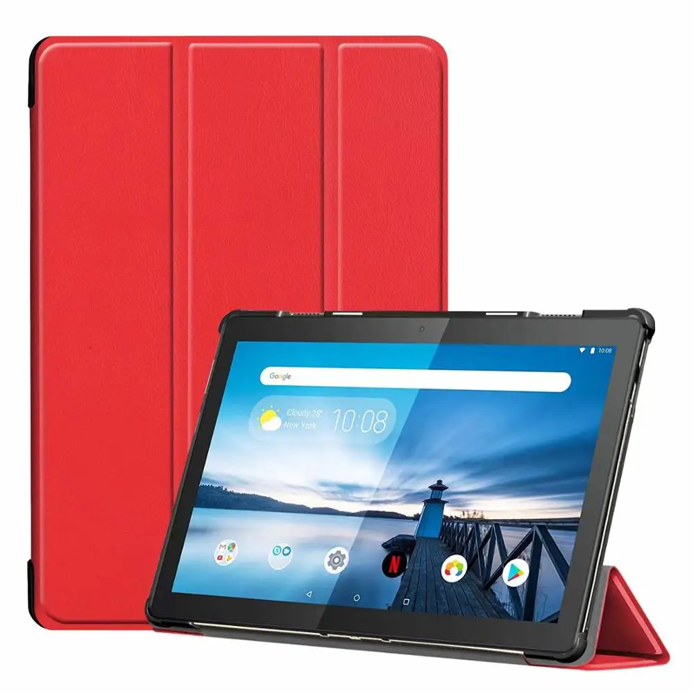 Новое поступление, тонкий жесткий чехол для lenovo Tab M10 TB-X605F, чехол для планшета, 3 сложения, Магнитный чехол-подставка для M10 X605, 10,1 дюйма - Цвет: hong se