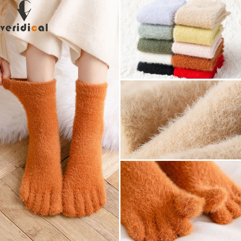 Women Girls Thick Five Finger Socks Winter Warm Colorful Coral Fleece Fluffy Toe Socks Soft Cozy Hosiery Female Floor Slippers adidas socks women