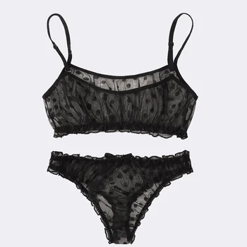 

Temperament and interest clothingThe sexy temptation of sexy girl wave dot net yarn see-through bowknot briefs sexy pajamas suit