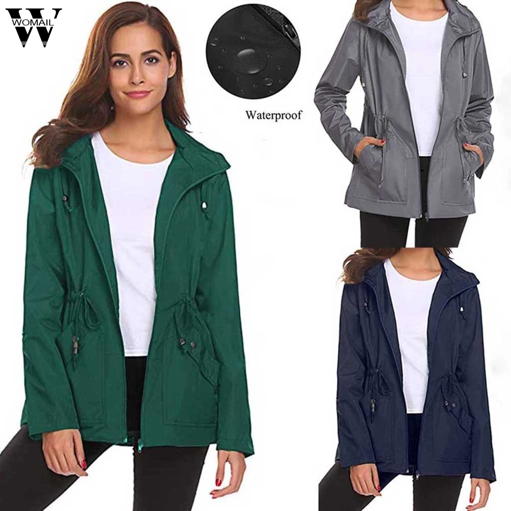 

Womail Jackets Women 2019 Female Zipper Hooded Rain Jacket Coat Waterproof Long Sleeves Outdoor Windbreaker sport Jacket 815